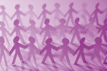 three rows of purple paper chain people